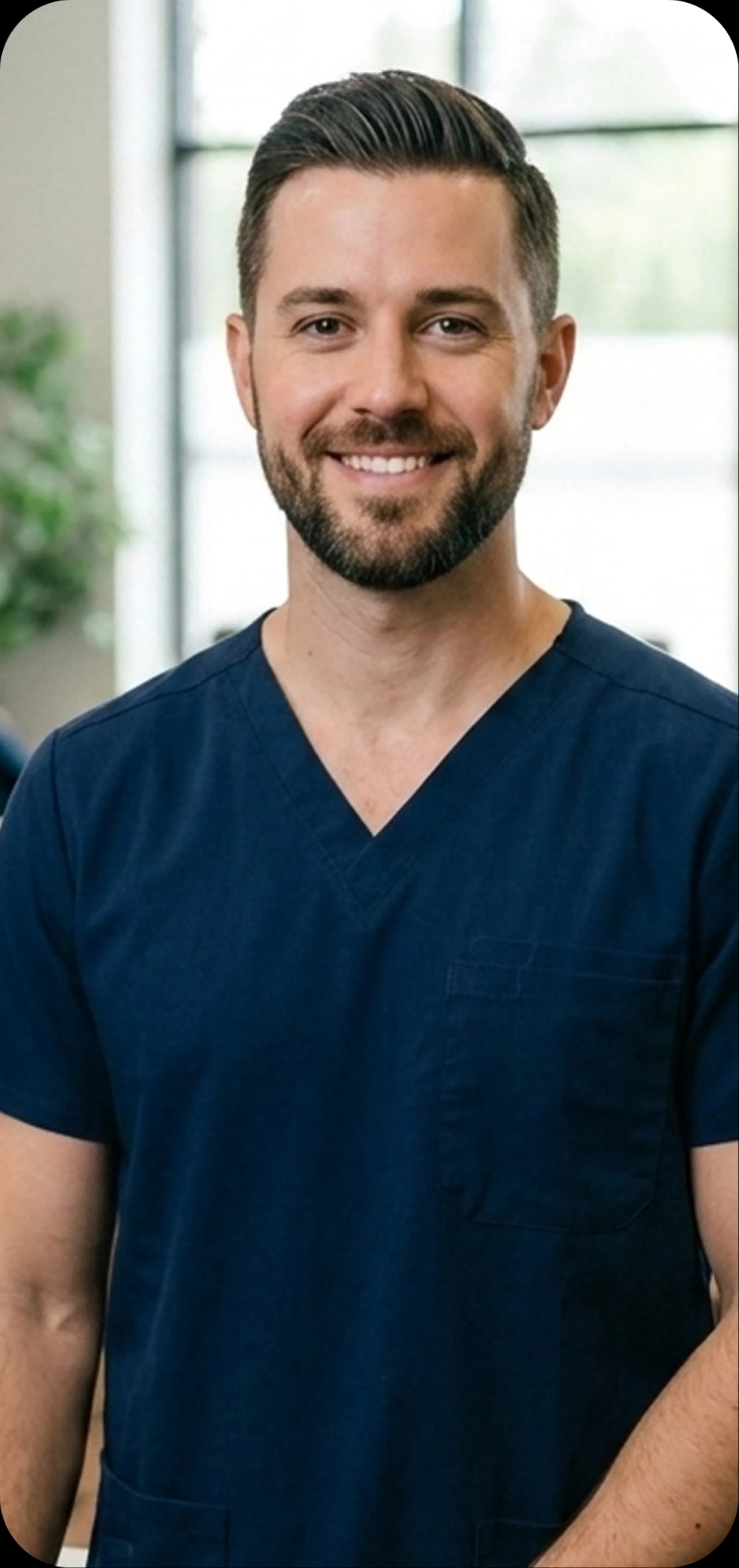 A practice colleague in scrubs